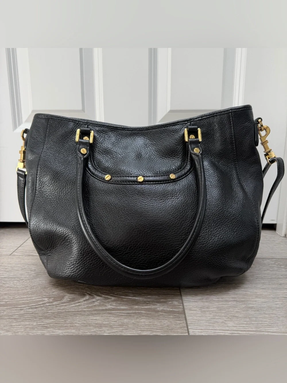 TORY BURCH AMANDA CLASSIC HOBO SATCHEL CROSSBODY HANDBAG BLACK PEBBLED LEATHER